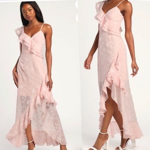 Lulus Forever Be Blush Pink Floral Jacquard Ruffled Maxi Dress